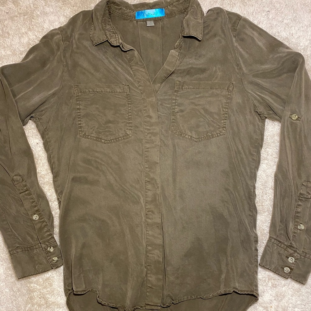 olive green long sleeve with a collar